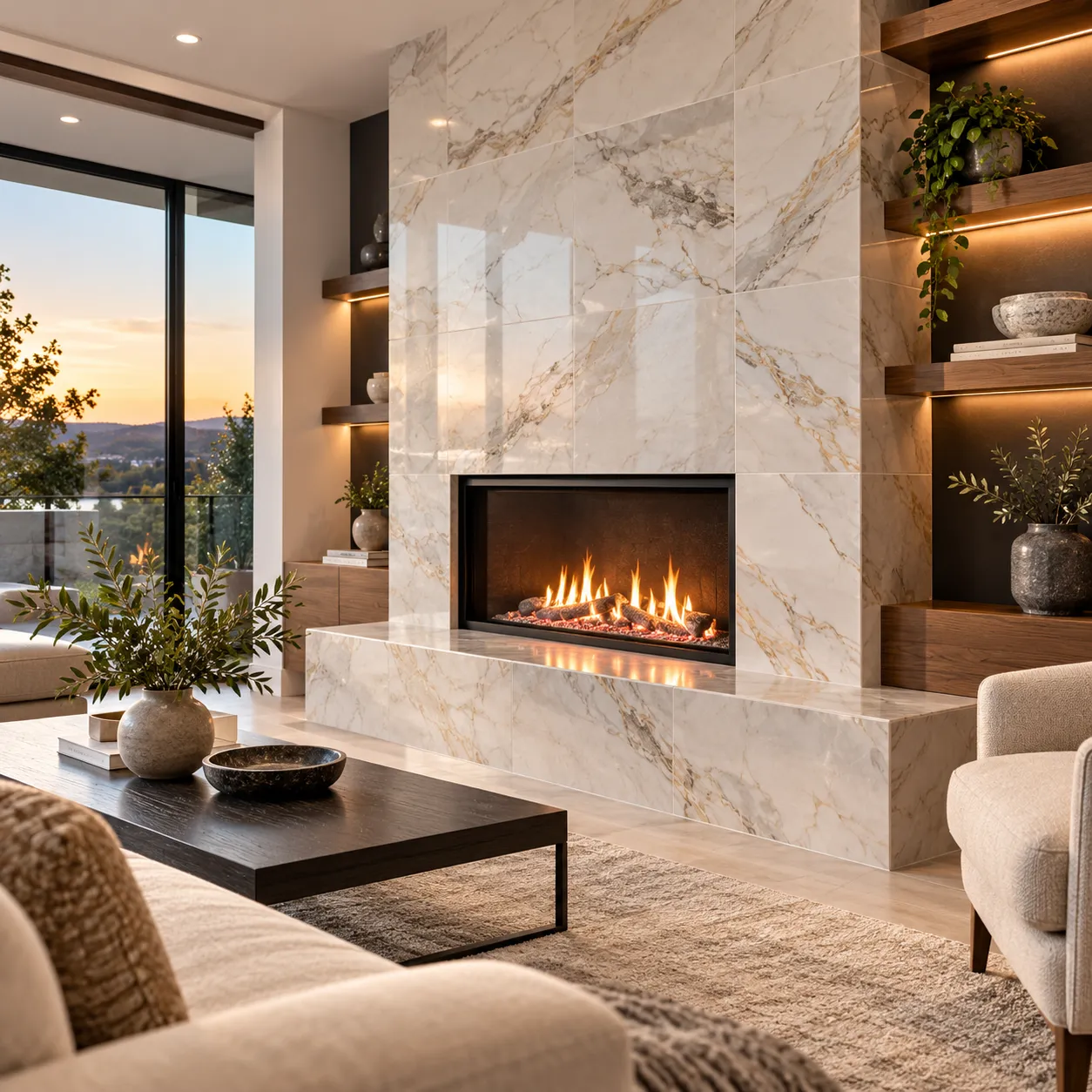 Tiled fireplace in an elegant home