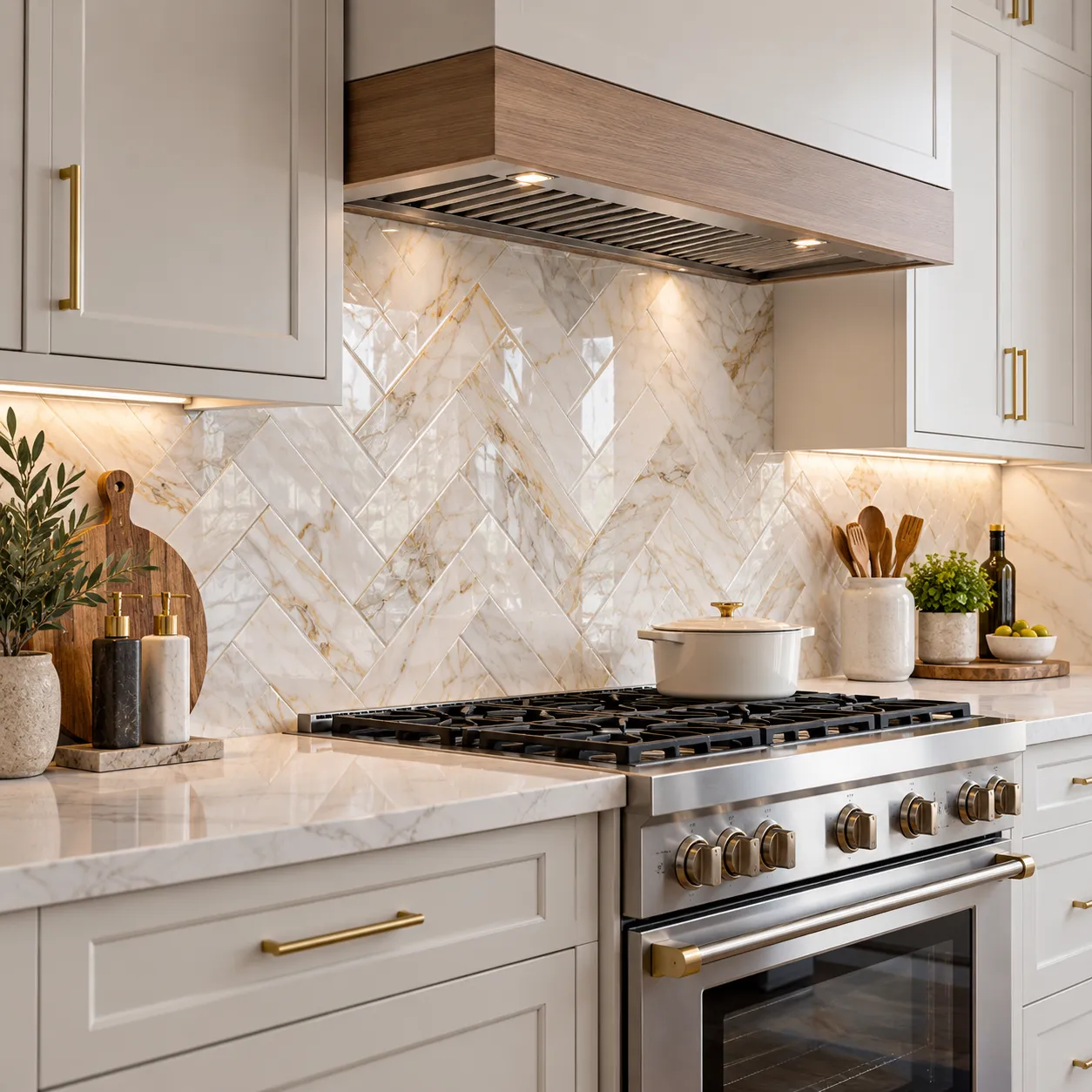 Custom tile backsplash in a kitchen