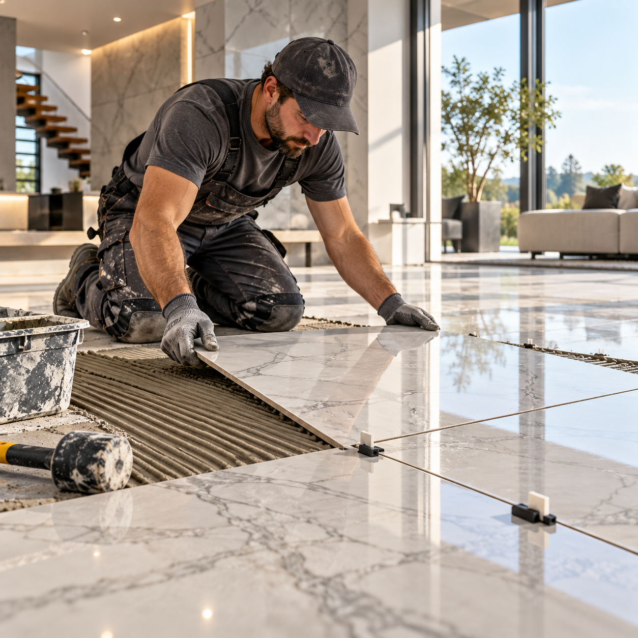 Professional tile installation in a bright home