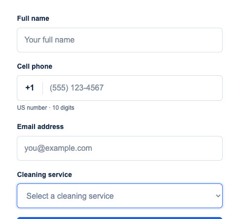 Example of a clear estimate request form with name, phone, email, and service fields
