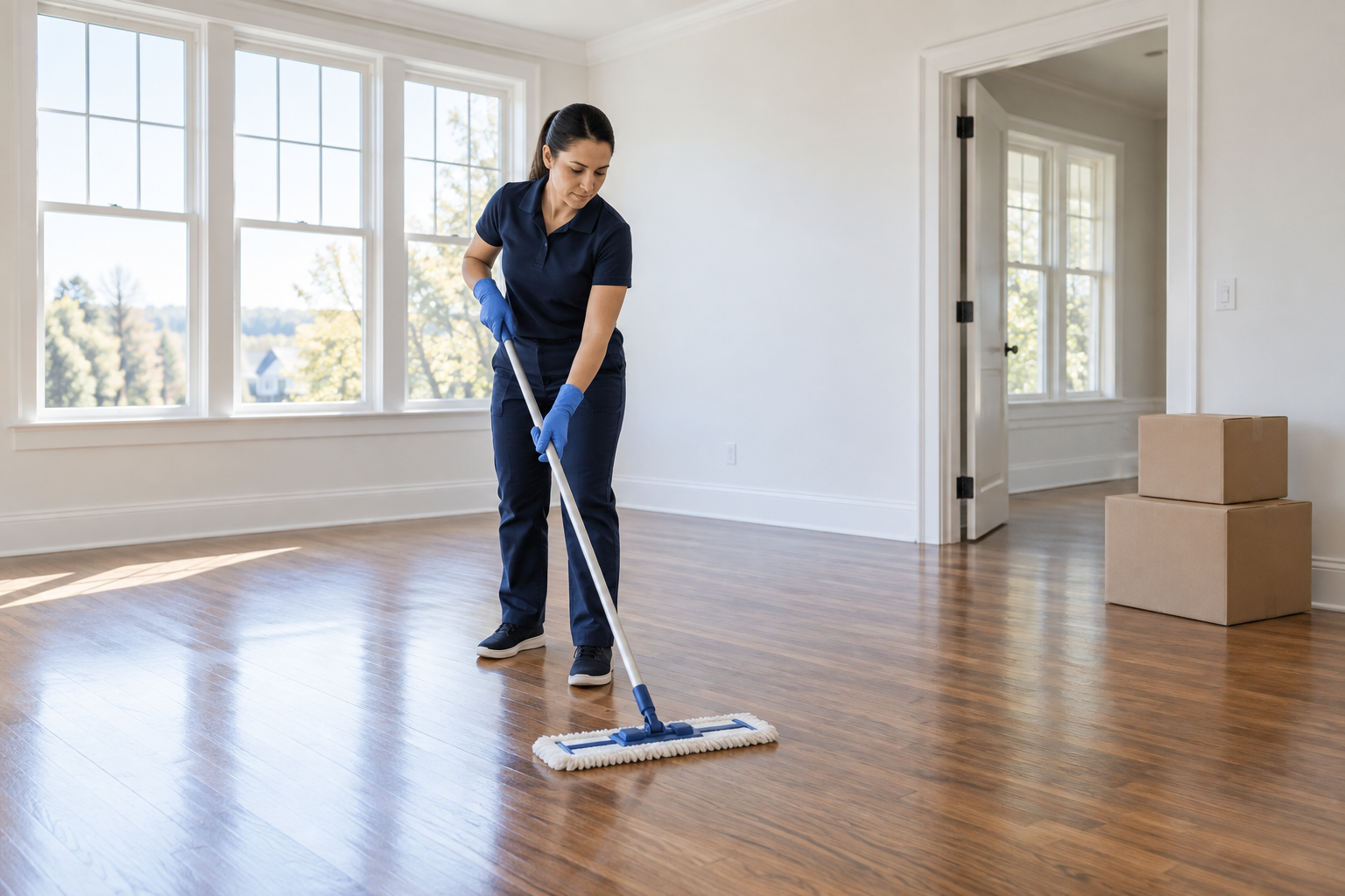 Floor cleaning in an empty home ready for a move